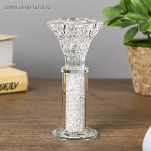 Подсвечник стекло на 1 свечу "Тюльпан с белыми шариками" прозрачный 13х6х6 см
