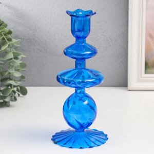 Подсвечник стекло на 1 свечу "Волна" прозрачный синий9х9х21 см