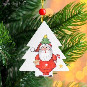 Подвеска новогодняя деревянная «Ёлка и Дед Мороз» 0,56,77,5 см