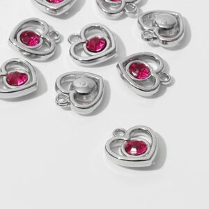 Подвеска «Сердце» 2,42,20,8 см, набор 10 шт. цвет ярко-розовый в серебре