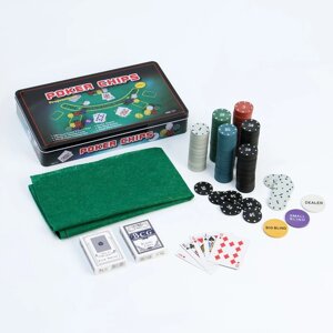 Покер, набор для игры (карты 2 колоды, фишки 300 шт. с номиналом, 60 х 90 см