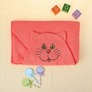 Полотенце-накидка махровое «Котик», размер 75125 см, цвет персиковый, хлопок, 300 г/м²