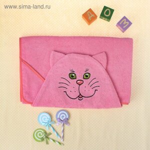 Полотенце-накидка махровое «Котик», размер 75125 см, цвет розовый, хлопок, 300 г/м²
