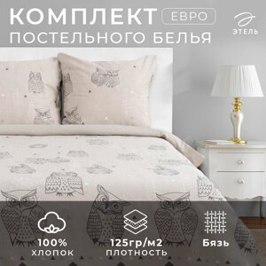 Постельное бельё "Этель" евро Ушастые совы (вид 2) 200 х 217 см, 220 х 240 см, 70 х 70 - 2 шт