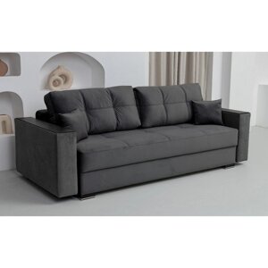 Прямой диван «Кардинал», подлокотники с МДФ, механизм тик-так, НПБ, цвет selfie graphite