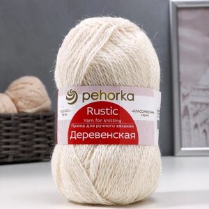 Пряжа "Деревенская" 100% полугрубая шерсть 250м/100гр (01-Белый)