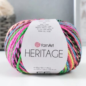 Пряжа "Heritage" 75% акрил, 25% шерсть 125м/50гр (340 розовый-зеленый-лимон)