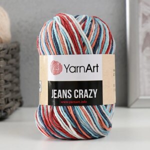 Пряжа "Jeans crazy" 55% хлопок, 45% акрил 160м/50гр (7208 алый-бирю)