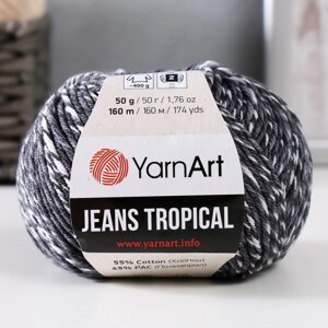 Пряжа "Jeans Tropical" 55% хлопок, 45% полиакрил 160м/50гр (611 т. серый-белый)