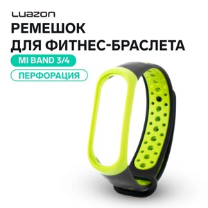 Ремешок для фитнес-браслета Mi Band 3/4 Luazon, с перфорацией, черно-зеленый