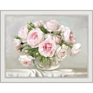 Репродукция картины «Розы в хрустальной вазочке», 30х40, рама (45-A355,