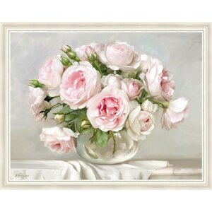 Репродукция картины «Розы в хрустальной вазочке», 50х65 см, рама 55-008W