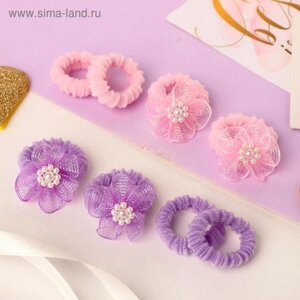 Резинка для волос "Краса"набор 8 шт) цветок, розовый сиреневый