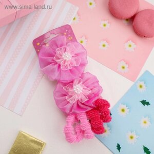 Резинка для волос "Кружево"набор 6 шт) объёмный цветок, розовый
