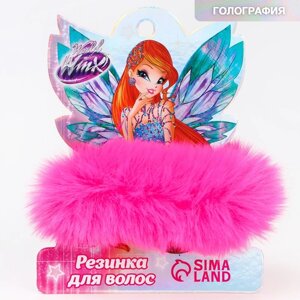 Резинка для волос, розовая, пушистая "Блум", WINX