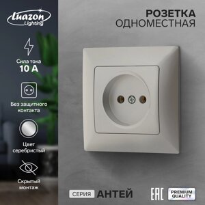 Розетка одноместная Luazon Lighting "Антей", 10 А, скрытая, без з/к, серебристая