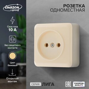 Розетка одноместная Luazon Lighting "Лига", 10 А, накладная, без з/к, бежевая