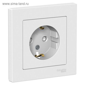 Розетка SE ATLASDESIGN, 16 А, 250 В, встраиваемая, с з/к, шторки, IP20, белая, ATN000144