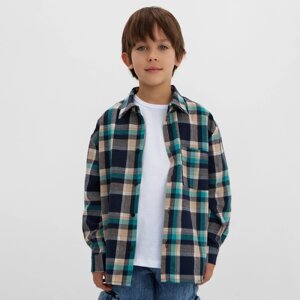 Рубашка для мальчика в клетку KAFTAN, размер 32 (110-116 см), синяя