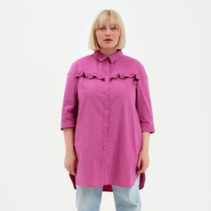 Рубашка женская с воланом MIST plus-size, размер 54, розовая