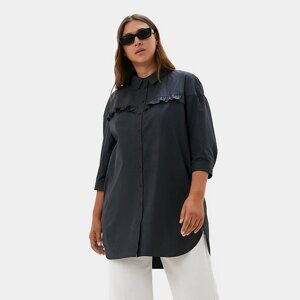 Рубашка женская с воланом MIST plus-size, размер 54, тёмно-серая