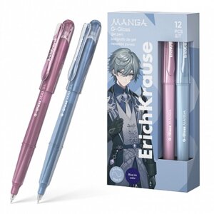 Ручка гелевая ErichKrause "G-Glass Stick Manga" синяя, игольчатый узел 0.5 мм, увеличенный запас чернил, микс