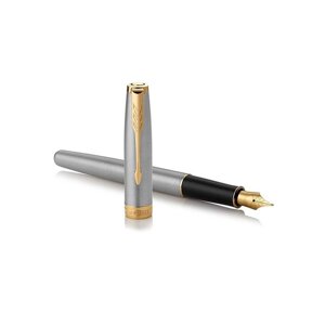 Ручка перьевая Parker Sonnet Core F527 Stainless Steel GT F, корпус из нержавеющей стали, синие чернила