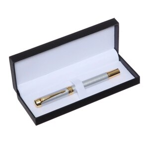 Ручка подарочная роллер, в кожзам футляре, корпус серый, золото