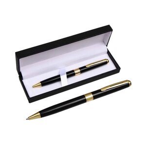 Ручка подарочная шариковая Calligrata New, в кожзам футляре, поворотная, корпус черный с золотым