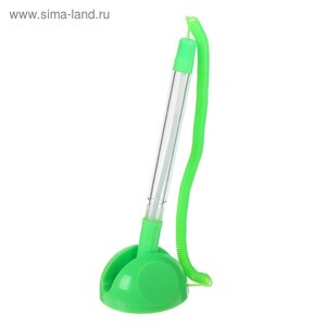 Ручка шариковая 0,5 мм на подставке "Стоп" с липучкой и шнуром стержень синий, корпус ЗЕЛЕНЫЙ (штрихкод