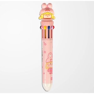 Ручка шариковая 10-цветная 0,5мм "Шапочка розовая"штрихкод на штуке)