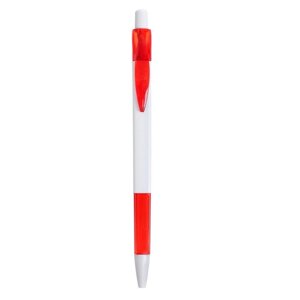 Ручка шариковая, автоматическая, под логотип, белая с красным резиновым держателем и клипом
