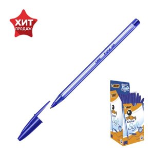 Ручка шариковая, чернила синие, BIC Cristal Soft, узел 1.2 мм, мягкое экономичное широкое письмо, прозрачный тонированный корпус