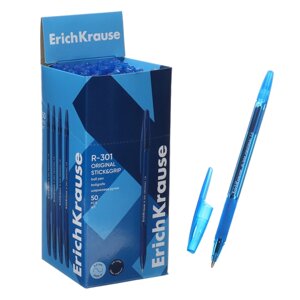 Ручка шариковая, ErichKrause, R-301 Stick&Grip Original, узел 1.0 мм, удобная грип-зона, синяя