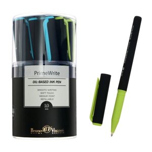 Ручка шариковая PrimeWrite. Basic. Nero, узел 1.0 мм, синие пигментные чернила на масляной основе, корпус Soft Touch, МИКС