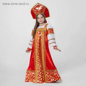 Русский народный костюм «Любавушка», платье-сарафан, кокошник, р-р 32, рост 122-128 см, красный