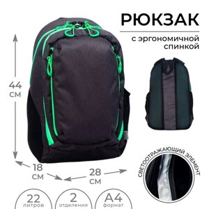 Рюкзак молодёжный, 44 х 28 х 18 см, эргономичная спинка, Calligrata "Тейди", чёрный