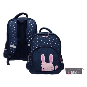 Рюкзак школьный Bruno Visconti "Кролик", 40 х 30 х 19 см, эргономичная спинка, пенал в подарок, синий