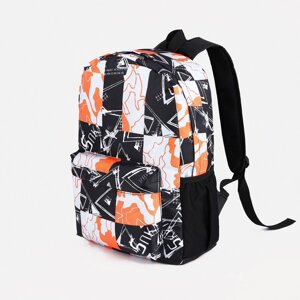 Рюкзак школьный из текстиля на молнии, 3 кармана, цвет оранжевый/чёрный