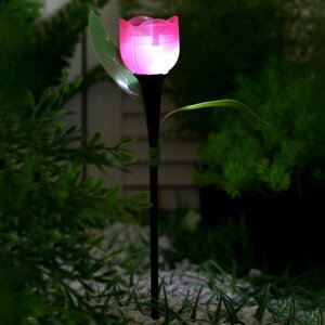 Садовый светильник на солнечной батарее «Тюльпан розовый», 4.5 29 4.5 см, 1 LED, свечение белое
