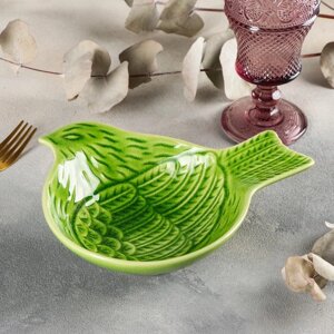 Салатник керамический «Птица», 2218 см, цвет зелёный
