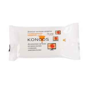 Салфетки для очистки техники Konoos KSN-15, влажные, для экранов, уп., 15 шт