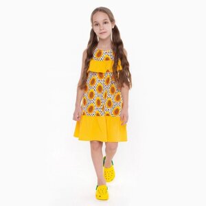 Сарафан для девочки, цвет светло-бежевый/жёлтый, рост 110 см