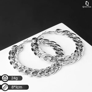 Серьги-кольца «Цепь», цвет серебро, d=8 см