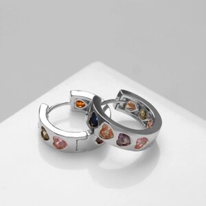 Серьги-кольца «Искра» яркие сердца, цветные в серебре