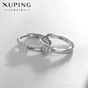 Серьги-кольца XUPING блаженство, цвет белый в серебре, d=2 см