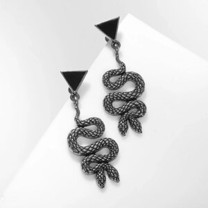 Серьги металл «Змеи» сиамские, цвет чёрный в чернёном серебре