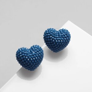 Серьги пластик «Карамель» сердце, цвет синий