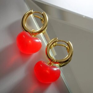 Серьги со съёмным элементом «Трансформер» сердечки, цвет красный в золоте