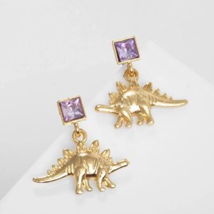 Серьги со стразами «Динозавры», цвет фиолетовый в золоте